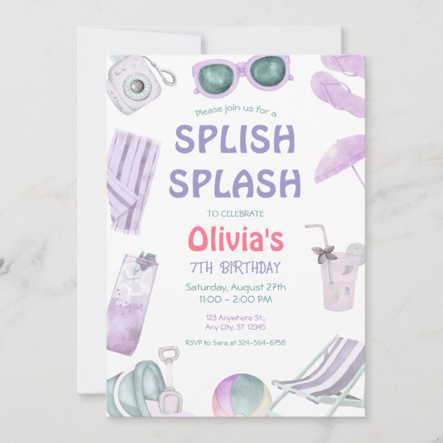 Invitation Splish Splash Anniversaire de la fête de la fille  (Devant)