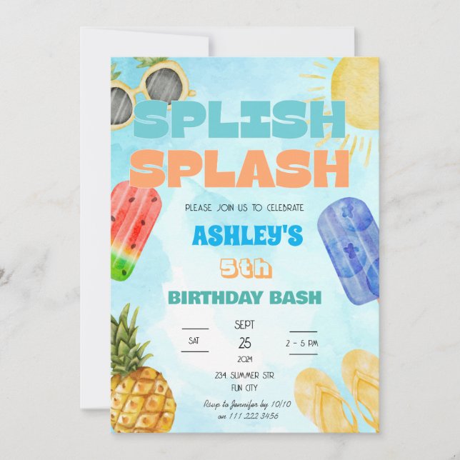 Invitation Splish Splash Anniversaire de la fête de la piscin (Devant)