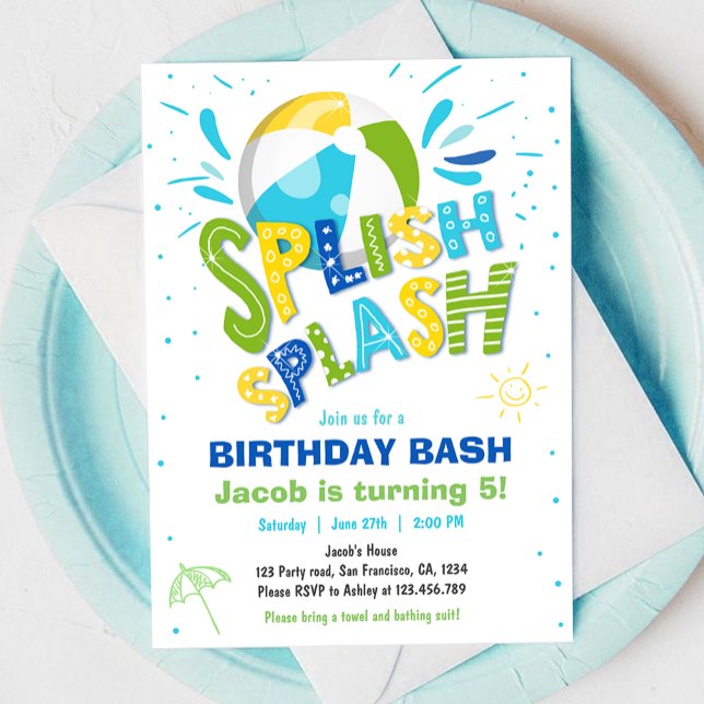 Invitation Splish Splash Anniversaire de la fête de la piscin (Créateur téléchargé)
