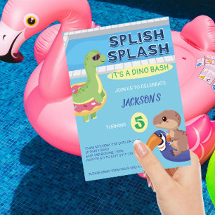 Invitation Splish Splash Dino Pool Party Anniversaire