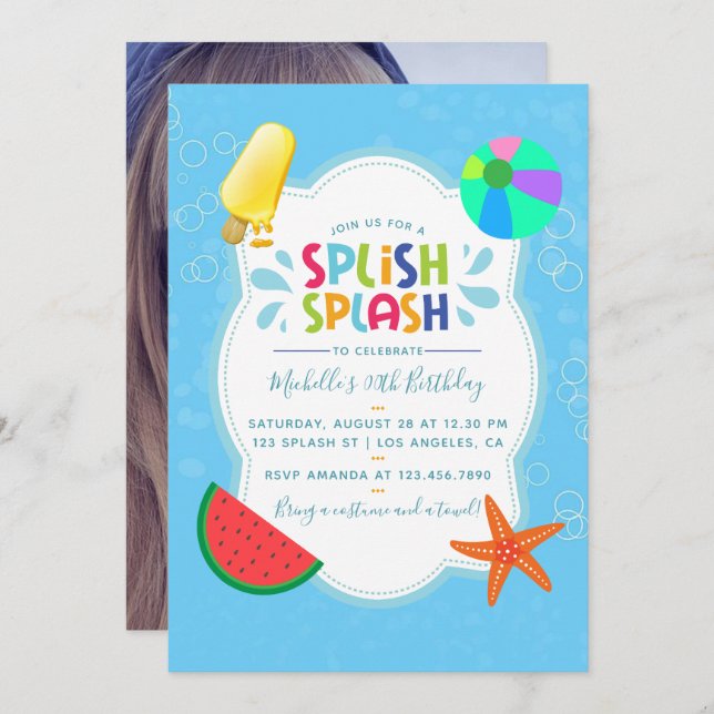 Invitation Splish Splash fête d'anniversaire Ajouter une invi (Devant / Derrière)