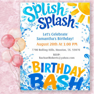 Invitation Splish Splash Fête d'anniversaire Piscine Party