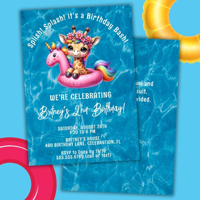 Invitation Splish Splash Girl Giraffe Pool fête d'anniversair (Créateur téléchargé)