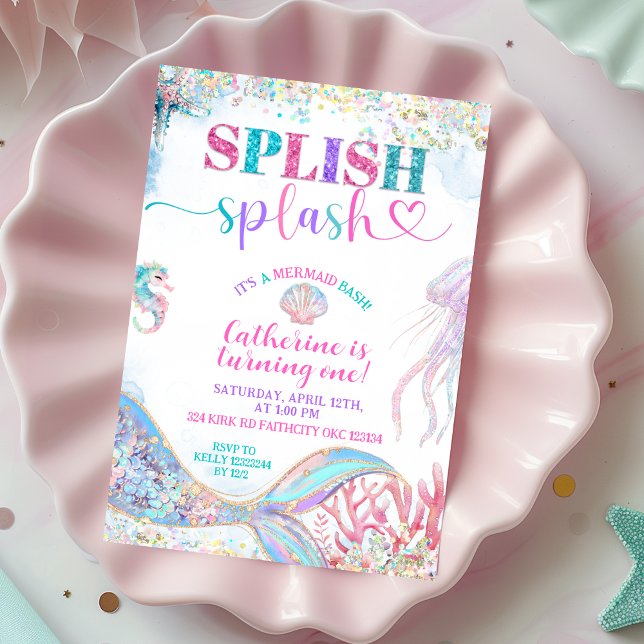 Invitation Splish Splash mermaid bash girl birthday invitatio (Créateur téléchargé)