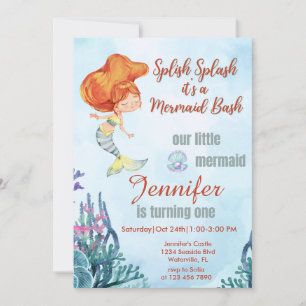 Invitation Splish Splash Orang Mermaid Bash Girl 1er annivers