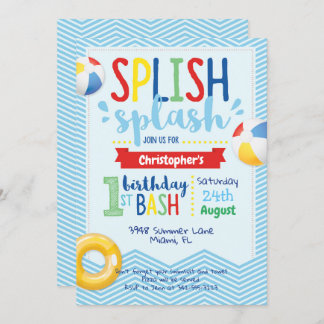 Invitation Splish Splash Pool Party 1er anniversaire Invitati