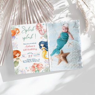 Invitation Splish Splash Sirène 6ème Anniversaire