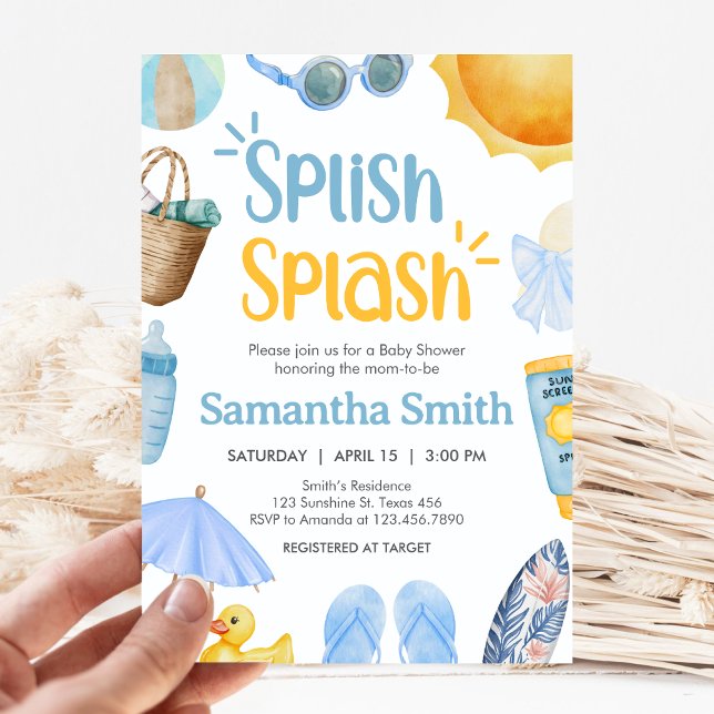 Invitation Splish Splash Summer Baby Shower (Blue Splish Splash Baby Shower Invitation)