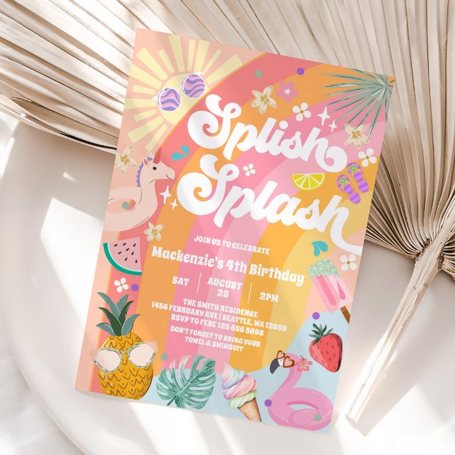 Invitation Splish Splash Summer Rainbow Sun Birthday (Créateur téléchargé)