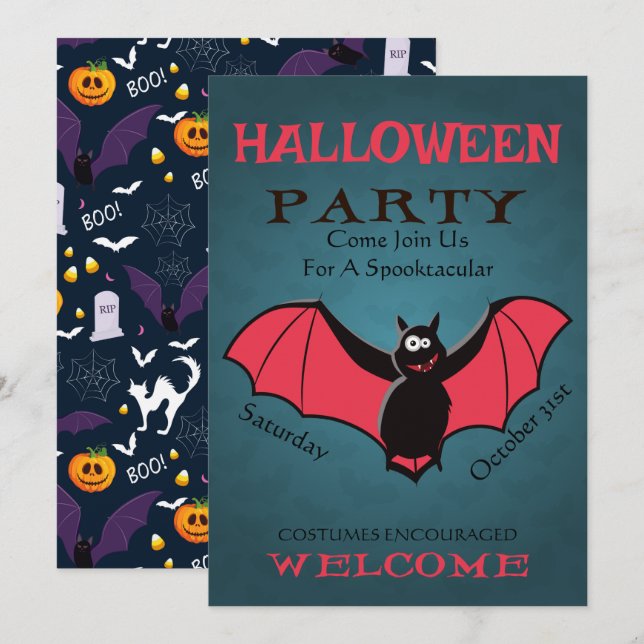 Invitation SPOOKTACULAR Costume Enfants Halloween fête d'anni (Devant / Derrière)
