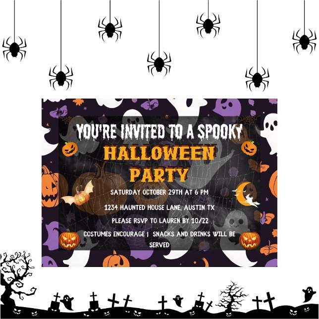 Invitation Spooktacular Ghosts halloween Party (Spooktacular Ghostly kids Dance Party Invitation front)