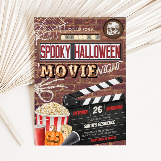 Invitation Spooktacular Halloween Soirée de cinéma (Spooky Spooktacular Halloween Movie Night Party Invitation
)