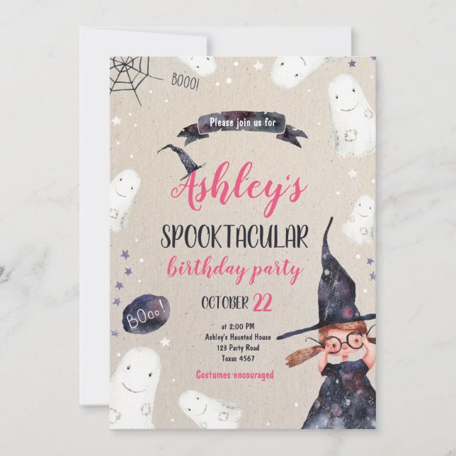 Invitation Spooktacular Halloween Witch Casquette Fantôme Ann (Devant)