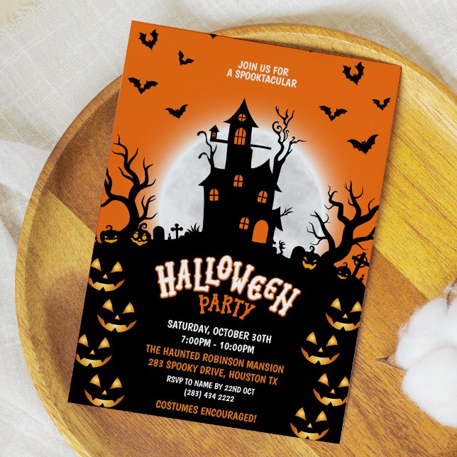 Invitation Spooktacular Haunular House Citrouille Parti Hallo (Spooktacular Haunted House Pumpkin Halloween Party Invitation )