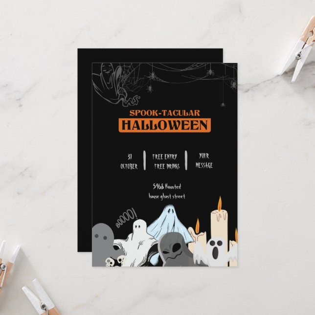Invitation Spooktacular mignon fantôme Halloween parti (Devant/Arrière en situation)