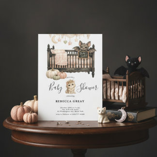 Invitation Spooky Chic Gothic Bat & Kitten Baby Girl Shower 