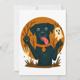 Invitation Spooky Cute Black Dog with Ghost 