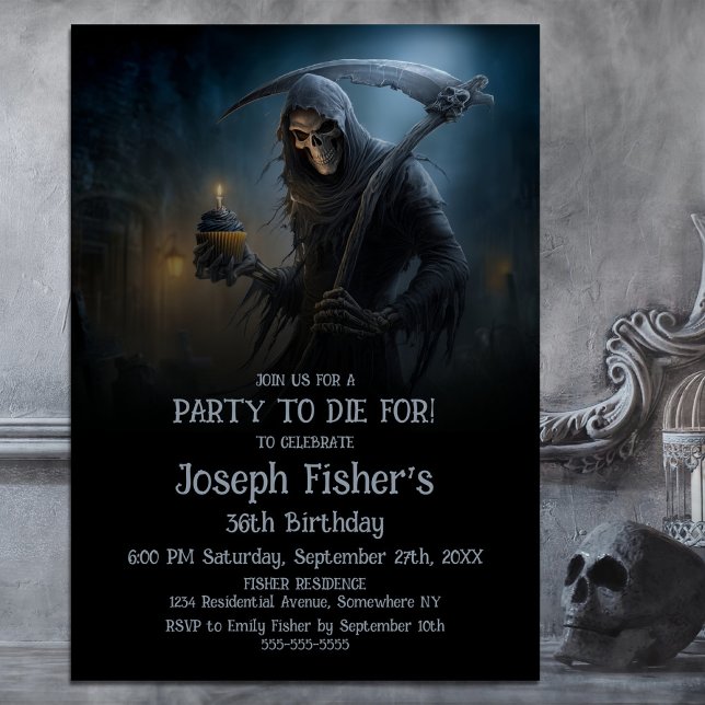 Invitation Spooky Grim Reaper with Cupcake Birthday Party (Créateur téléchargé)
