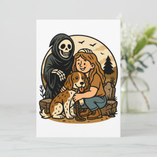 Invitation Spooky Grim Reaper with Girl and Dog Skeleton Art 