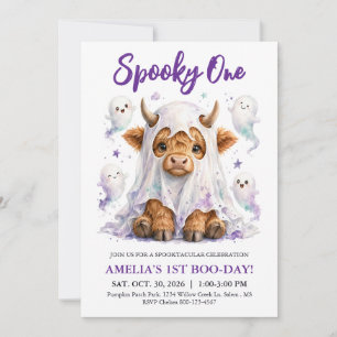 Invitation Spooky One 1er anniversaire Halloween Highland Cow