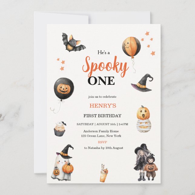 Invitation Spooky One Halloween Ghost pumpkin Birthday Party (Devant)