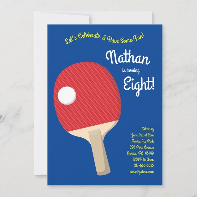 Invitation Sport à la Anniversaire de enfant de Ping Pong (Devant)