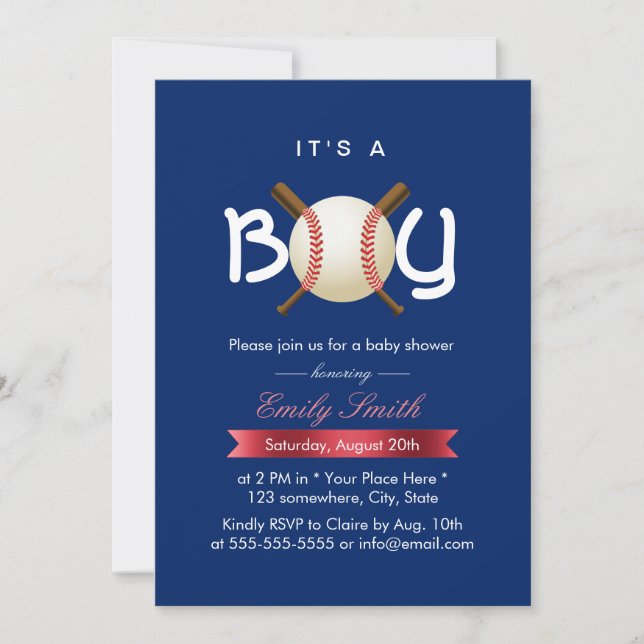 Invitation Sport Baseball Thème C'est un Baby shower garçon (Devant)