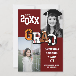 Invitation Sport Graduation Football de basketball de footbal
