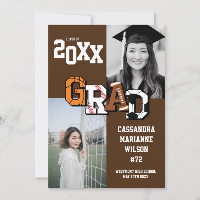Invitation Sport Graduation Soccer Basketball Football Footba (Devant)