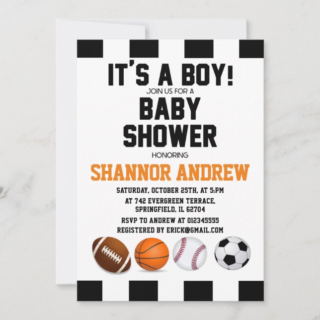 Invitation Sport simple personnel Baby shower à thème pour ga (Devant)