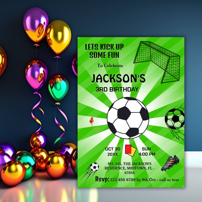 Invitation Sport vert soccer thème moderne 3e anniversaire (Créateur téléchargé)