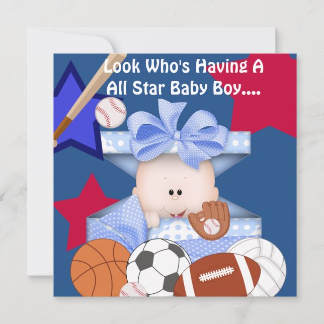 INVITATION SPORTIVE baby shower POUR GARÇON (Devant)