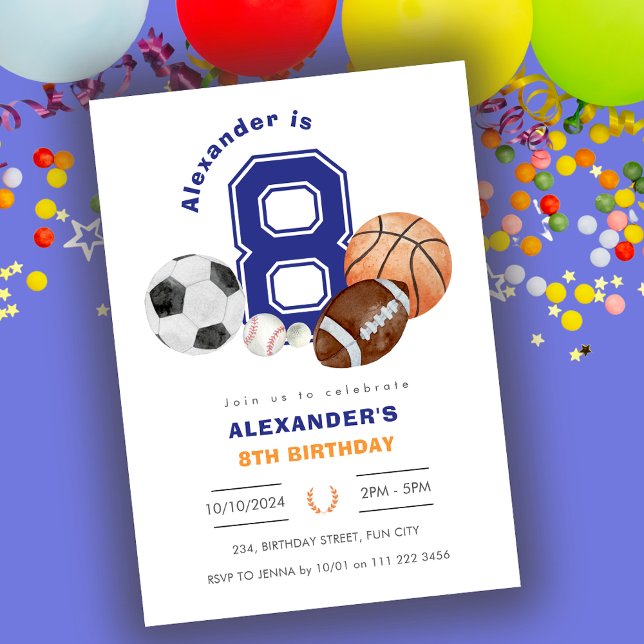 Invitation Sports 8e athlète garçon Anniversaire (Sports 8th Boy Athlete Birthday Invitation)