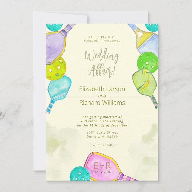 Invitation Sports Aquarelle Aquarelle Pickleball Mariage à th (Devant)