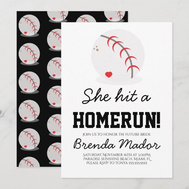 Invitation Sports Baseball Homerun Lovers Fête des mariées (Devant / Derrière)