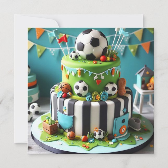 INVITATION SPORTS DE FOOTBALL THEME BANTHDAY CAKE (Devant)