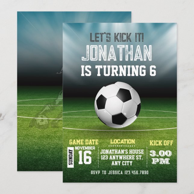 Invitation Sports Enfants Football Anniversaire (Devant / Derrière)
