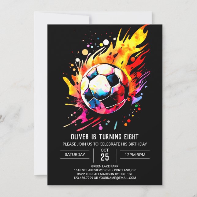 Invitation Sports magiques Watercolor Soccer Anniversaire (Devant)