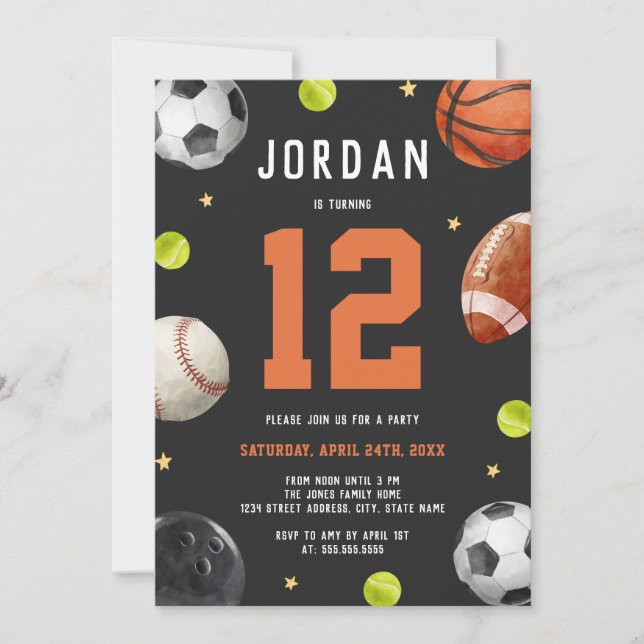 Invitation Sports modernes Thème fête d'anniversaire (Devant)