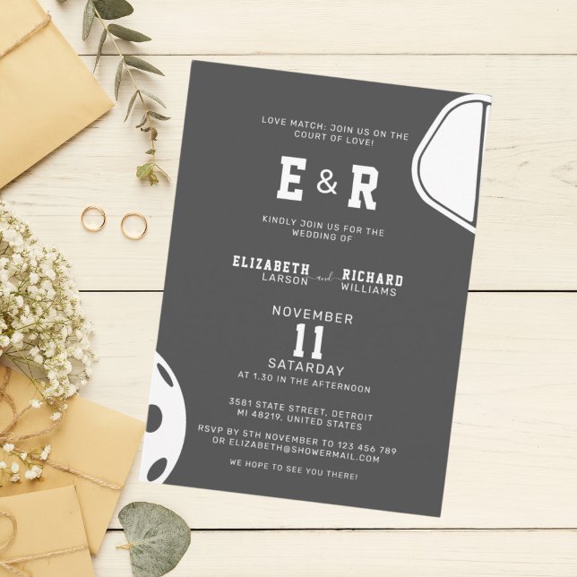 Invitation Sports Party Pickleball Black & White Mariage (Créateur téléchargé)