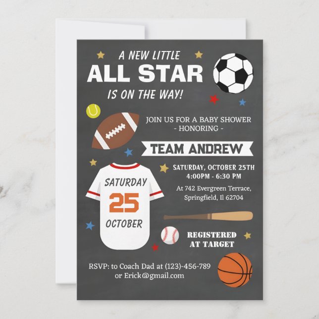 Invitation Sports personnels All Star Baby shower (Devant)