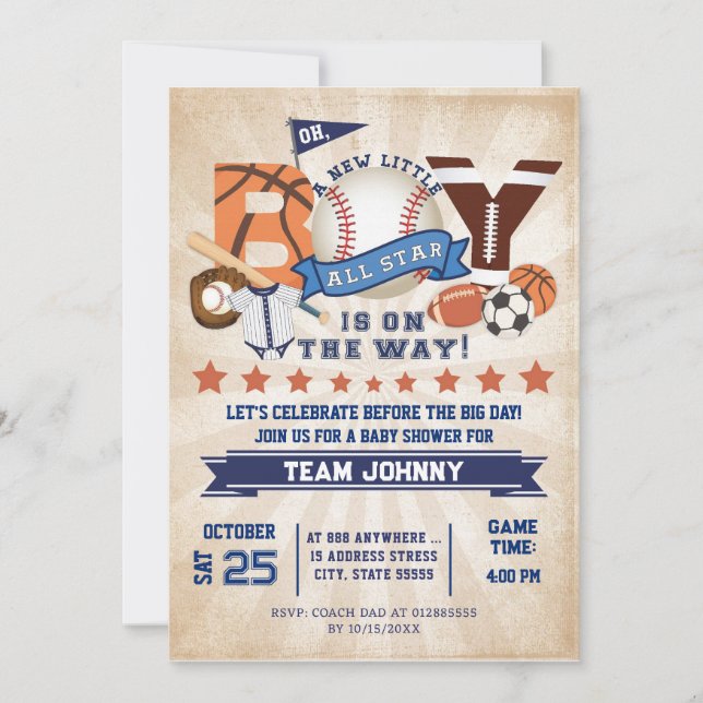 Invitation Sports personnels All Star Baby shower (Devant)