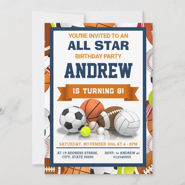 Invitation Sports personnels Anniversaire pour enfant Invitat (Devant)