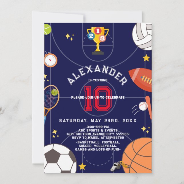 Invitation Sports Stadium Boys Modern Navy Blue Anniversaire  (Devant)