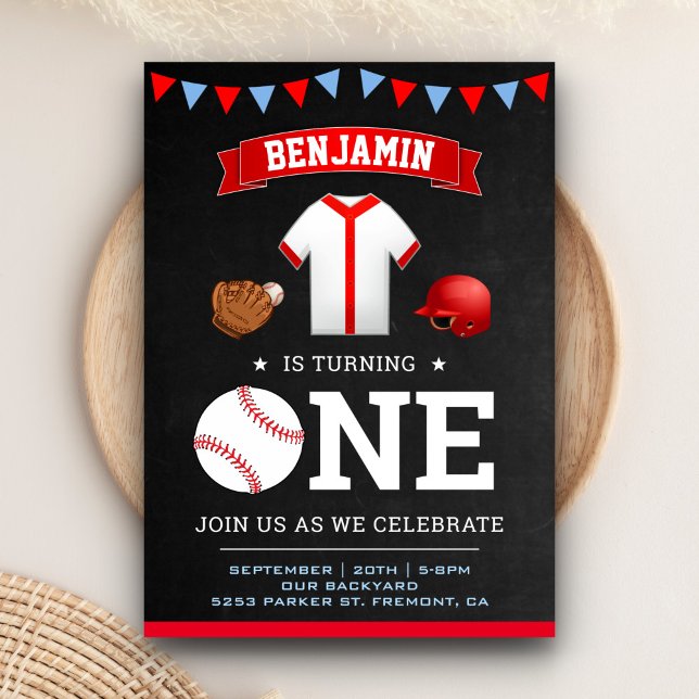 Invitation Sports Thème Baseball Joueur 1er Anniversaire (Créateur téléchargé)