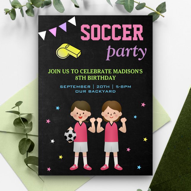 Invitation Sports Thème Filles Football Anniversaire Fête (Créateur téléchargé)