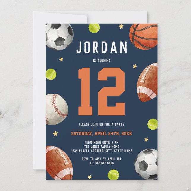 Invitation Sports Thème Garçons Anniversaire Fête (Devant)