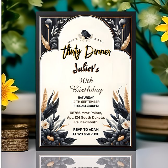 Invitation Spot Mens Homme dîner adulte élégant 30e anniversa (Créateur téléchargé)