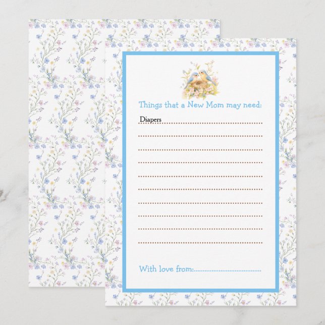 Invitation Spring Birds Baby ShowerAdvice List (Devant / Derrière)