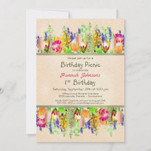 Invitation Spring Floral 1er fête de pique-nique d'anniversai